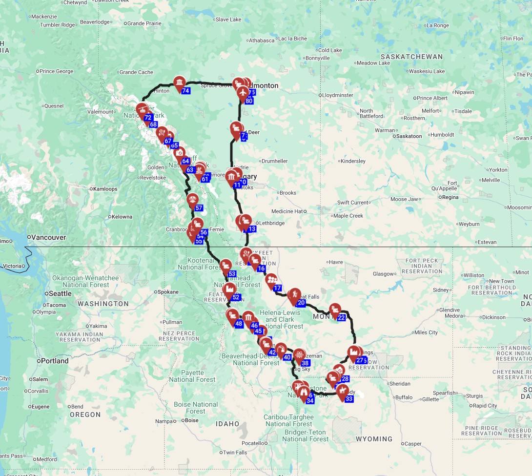 Canada and USA RV trip plan from Edmonton a motorhome rout planner